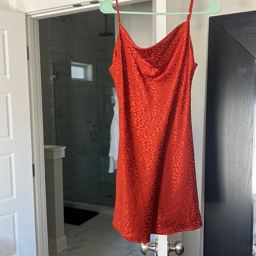 Leopard satin cowl neck dress